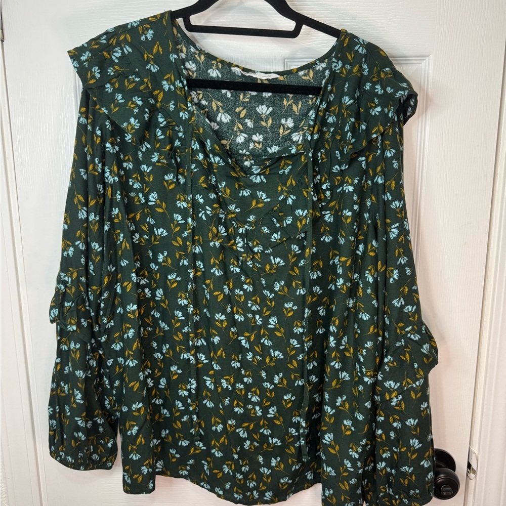 Sonoma Green Flutter Sleeve Blouse with Peter Pan Collar
